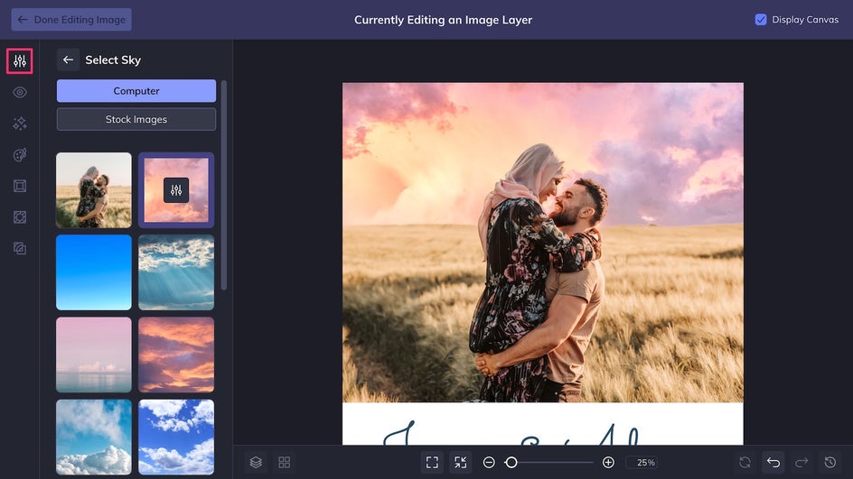 Select a new sky for engagement photo