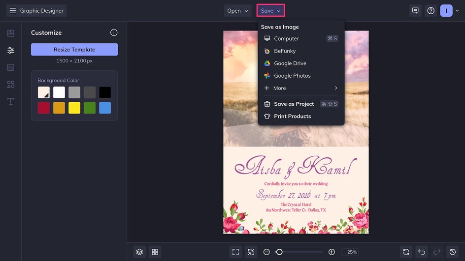 Save final wedding invitation design