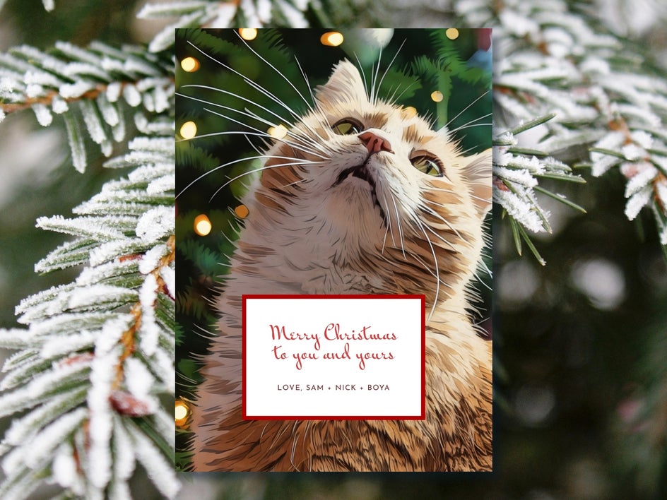 Pet photo Christmas card with artistic effect and simple message