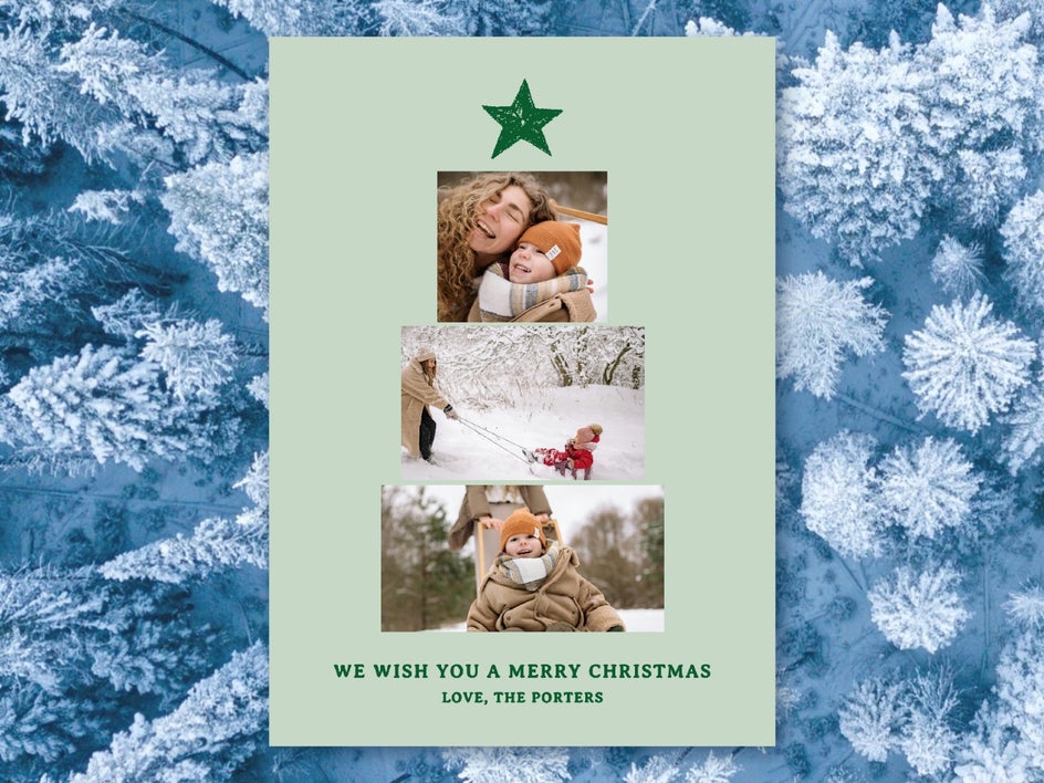 Festive shapes collage card creating a Christmas tree motif