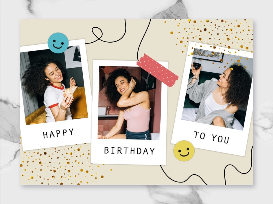 Happy Birthday card with polaroid photo theme