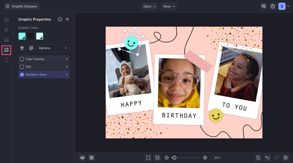 Graphics tab highlighted to add or edit graphics of template