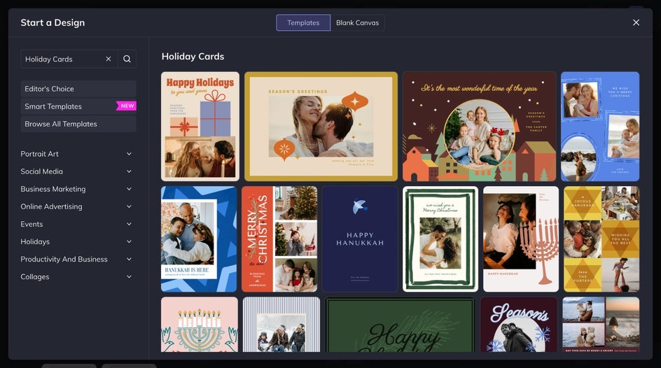 Holiday cards template category in the Graphic Designer