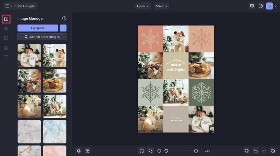 Image Manager highlighted adding personal photos to design