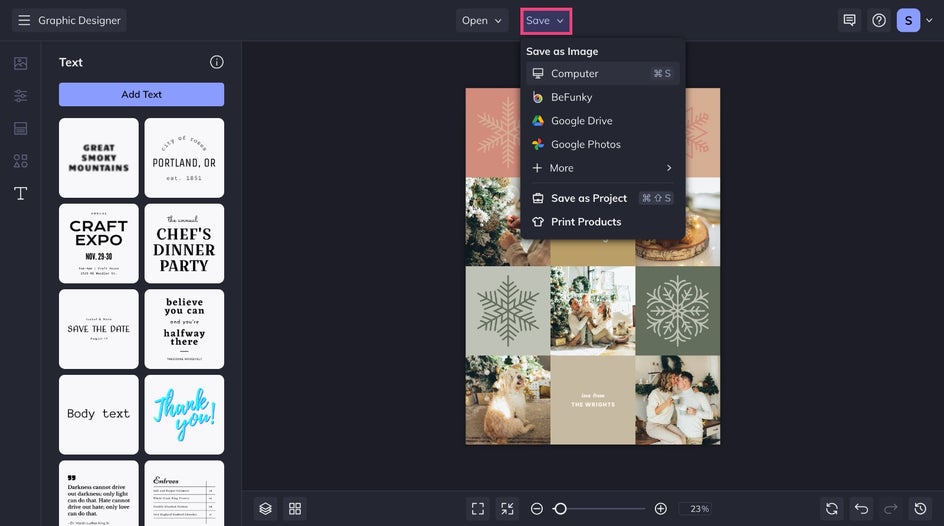 Save final collage holiday card design