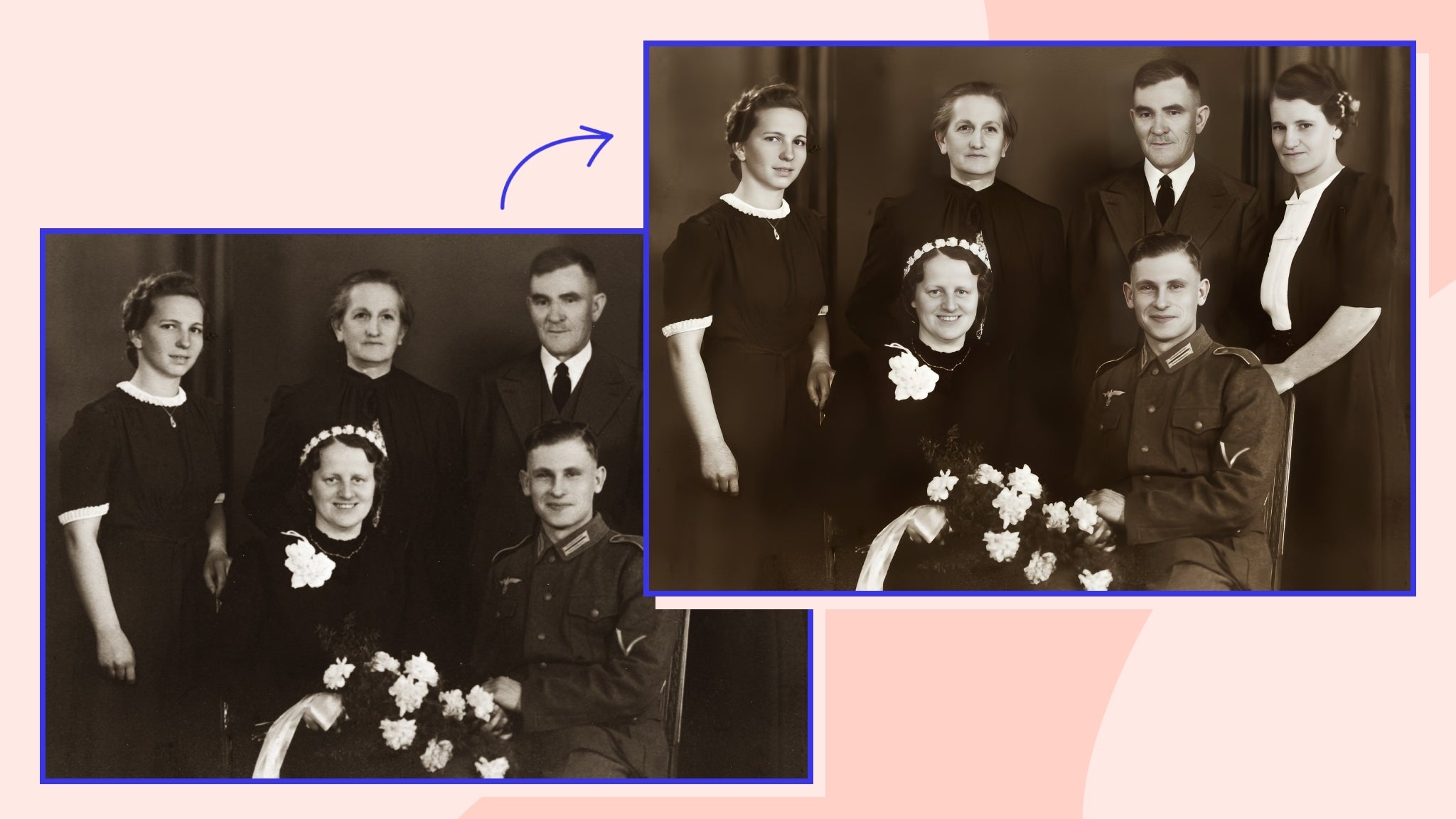 Featured before and after old family photo restoration