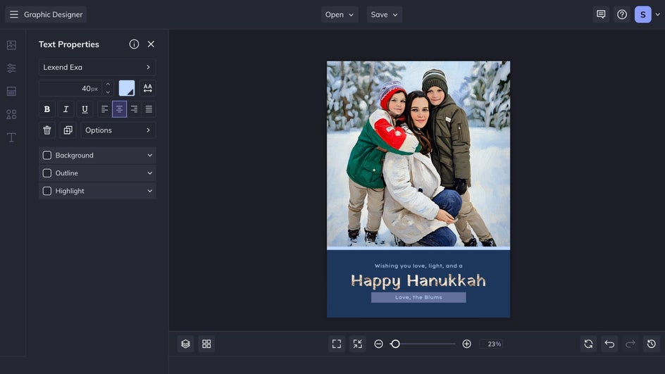 Customize text family portrait card