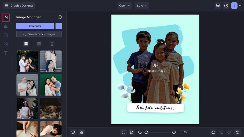 Family portrait Image Manager open
