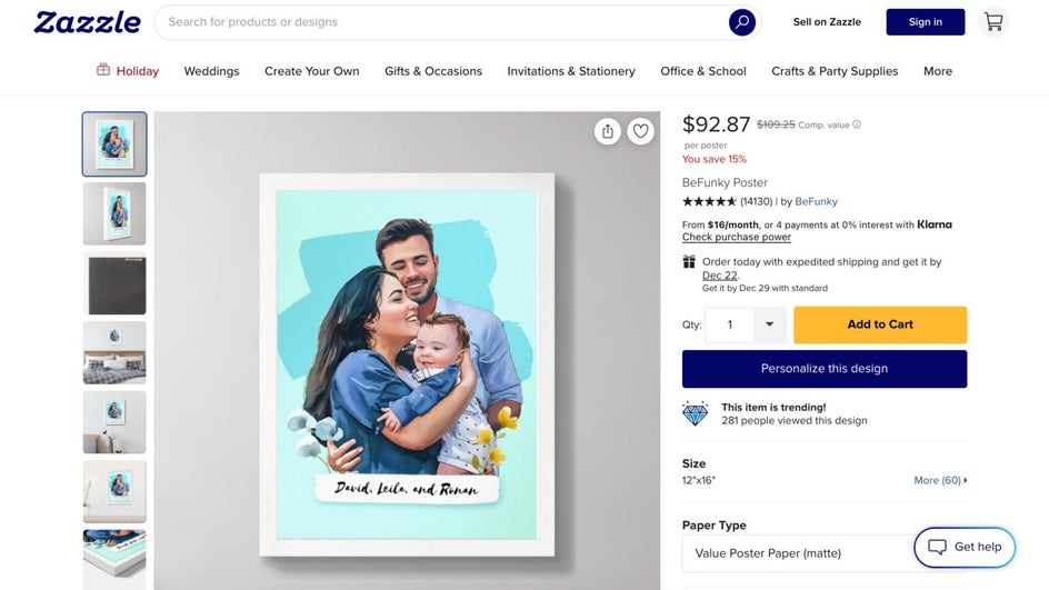 Zazzle printing step for family portrait