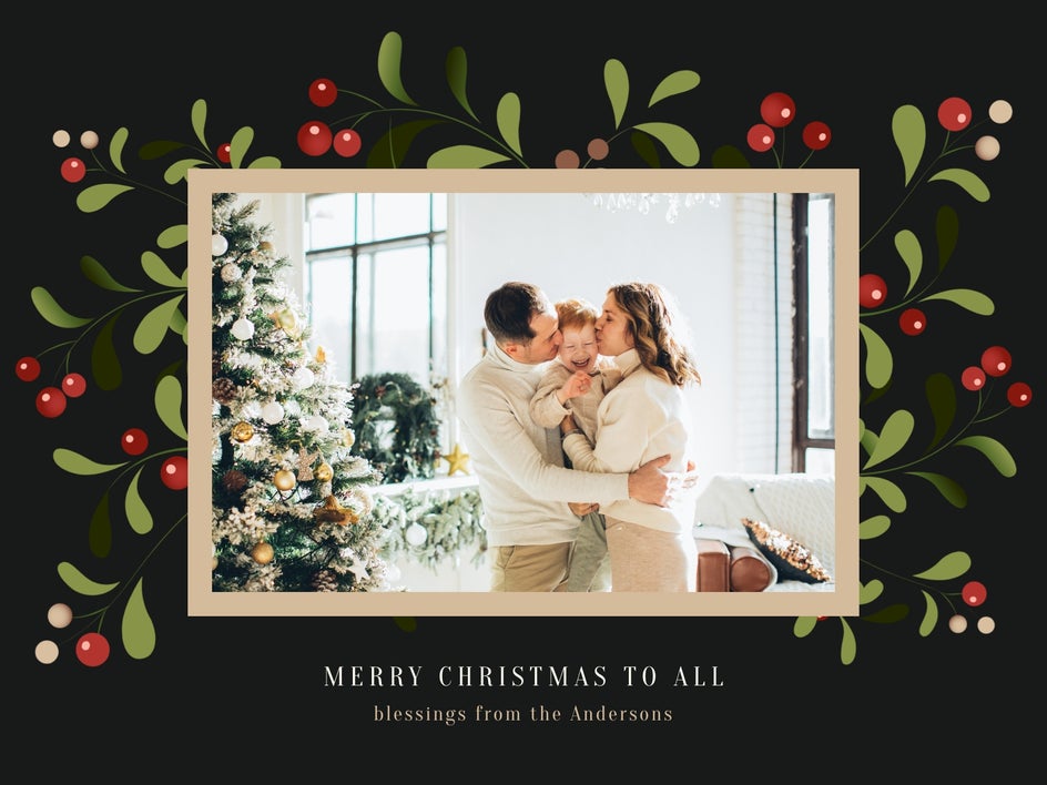 Multicolored Graphic Foliage Framed Family Merry Christmas To All Christmas Card