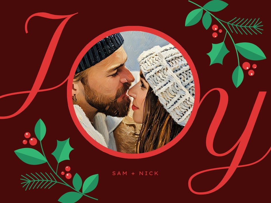 Red Green Joy Elegant Holiday Greeting Card Smart Template Oil Painting