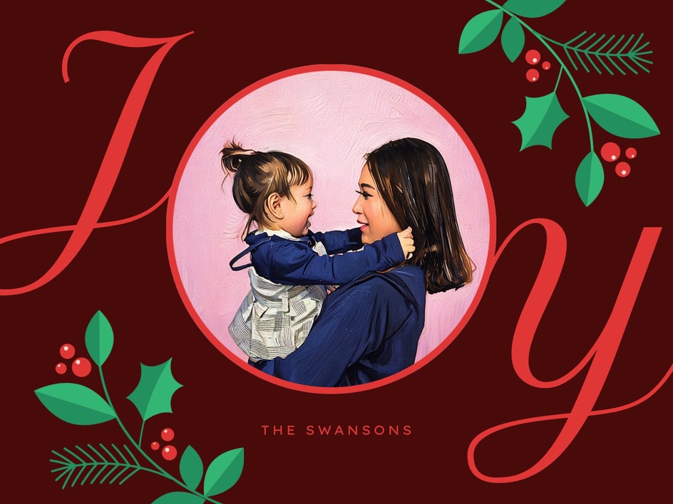 Red Green Joy Elegant Holiday Greeting Card Smart Template copy