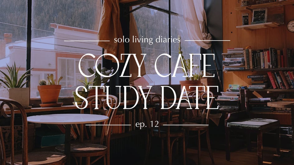 Cozy Cafe YouTube thumbnail with pink tint