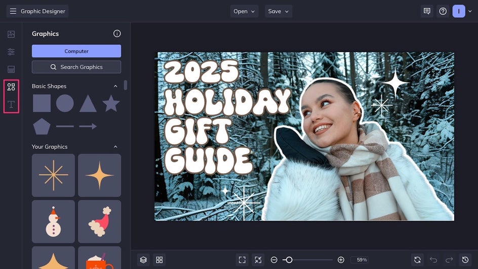 Graphics and text tab highlighted for YouTube thumbnail