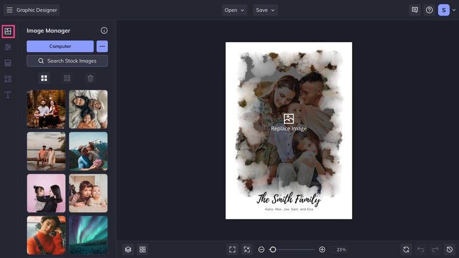 Add family photo from image manager or desktop