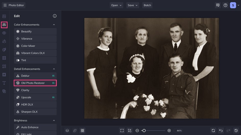 Edit tab to find Old Photo Restorer