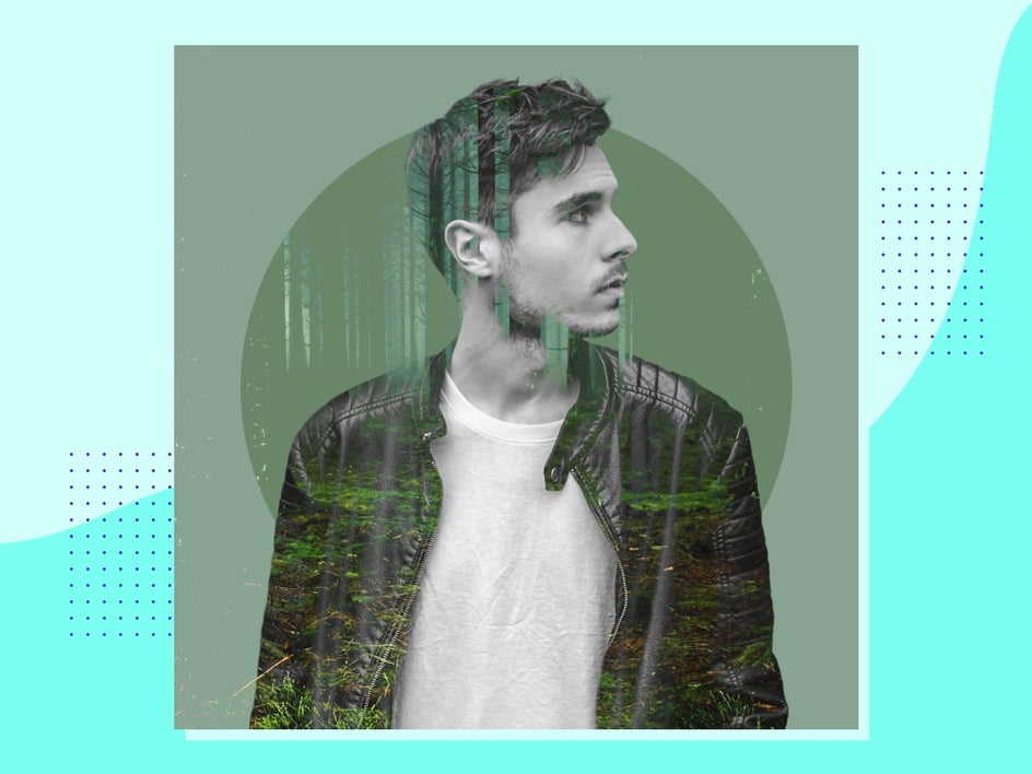Double exposure profile picture with forest scene