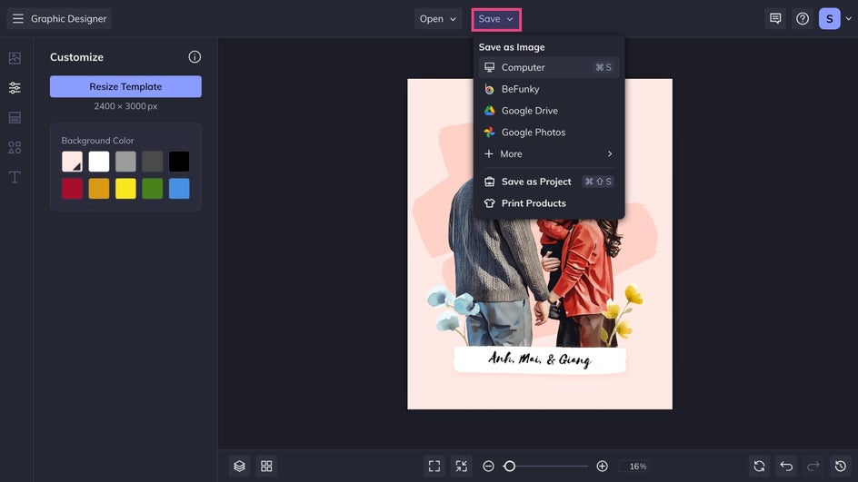 Save and share final smart template design for watercolor family portrait