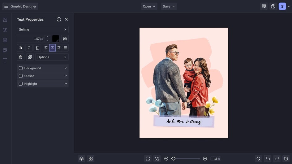 Customize names of family portrait smart template