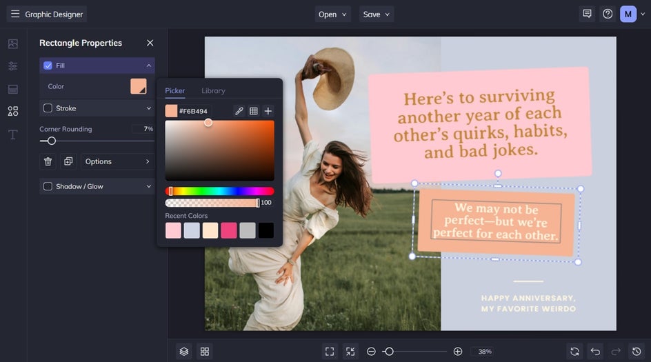 Customizing the color of graphics in BeFunky