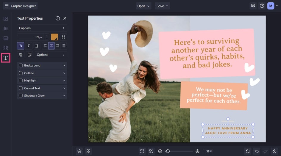 Editing text in template in BeFunky