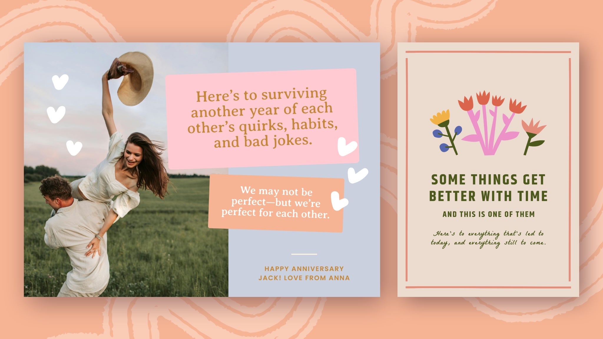 Examples of custom anniversary card designs on BeFunky.