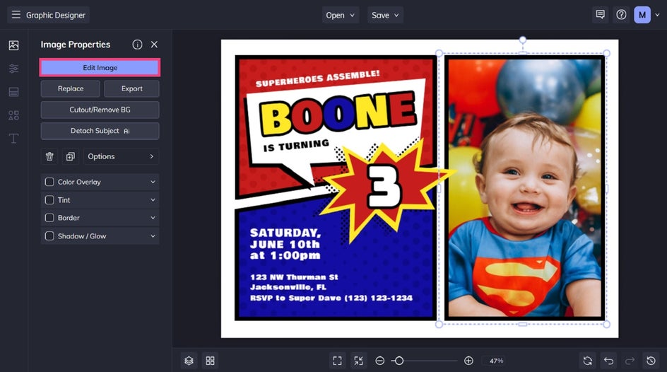 Selecting Edit Image in the Graphic Designer