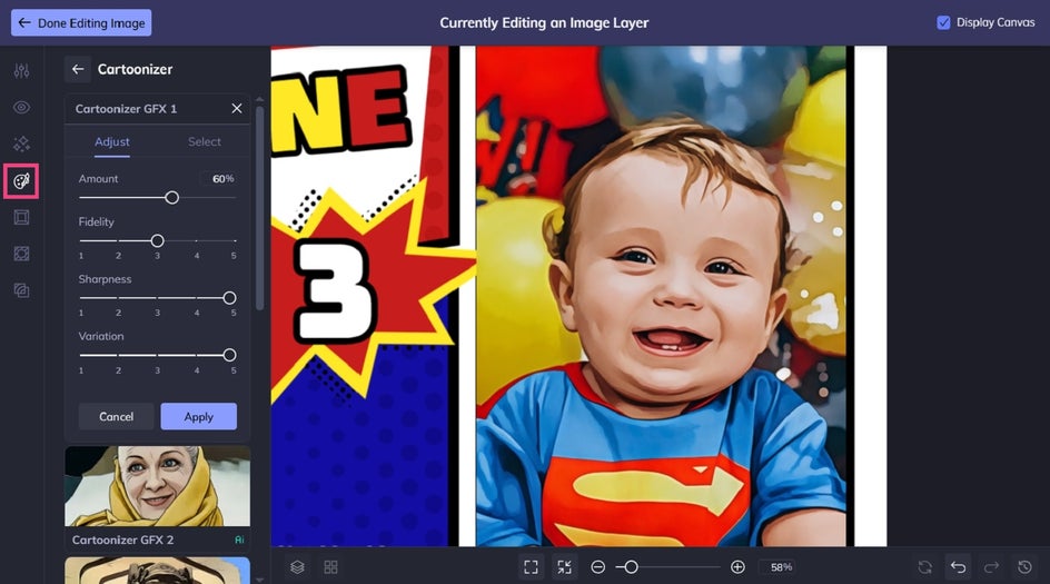 Applying the Cartoonizer GFX Artsy effect