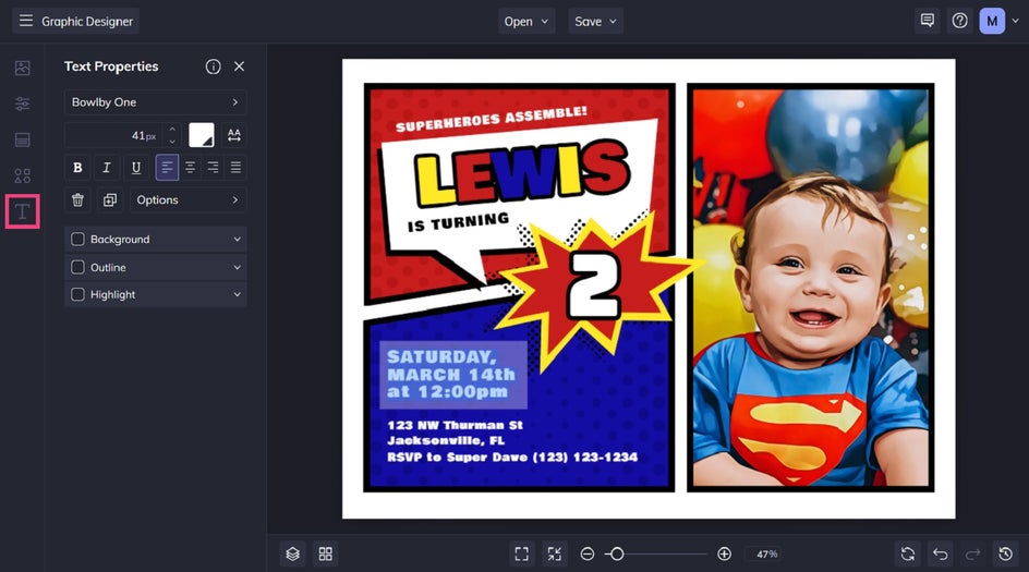 Replacing graphic designer template text.