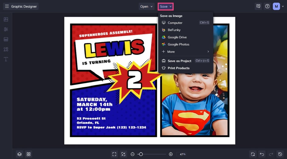 Saving graphic designer template.