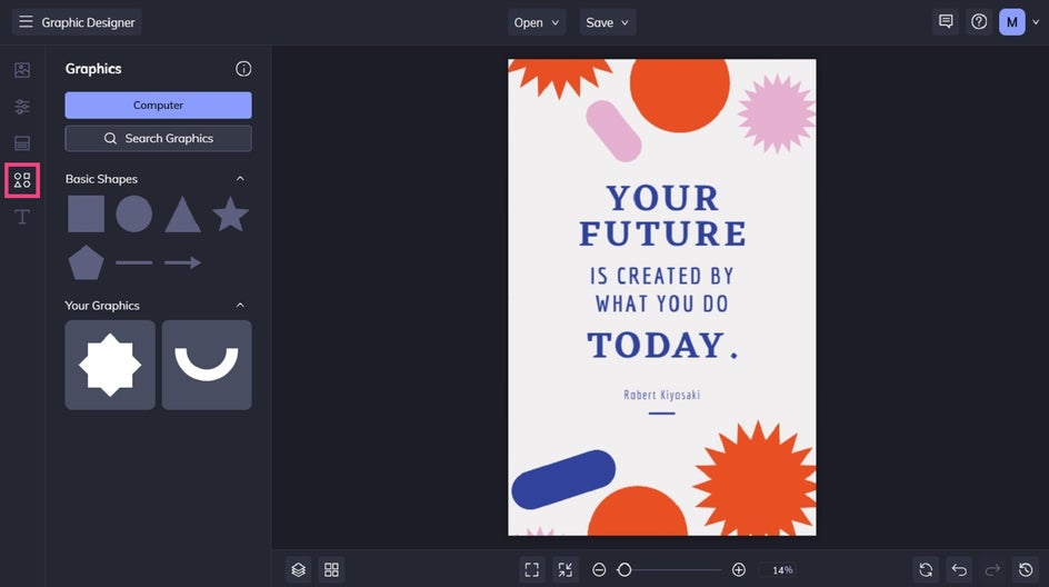 Adding graphics to a motivational classroom poster template.