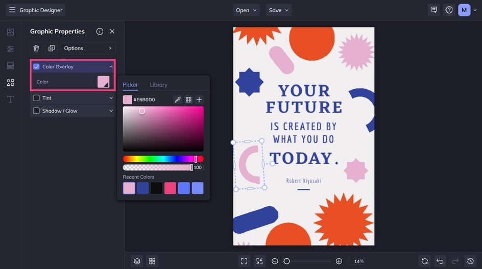 Changing the colors of graphics on a poster in BeFunky.