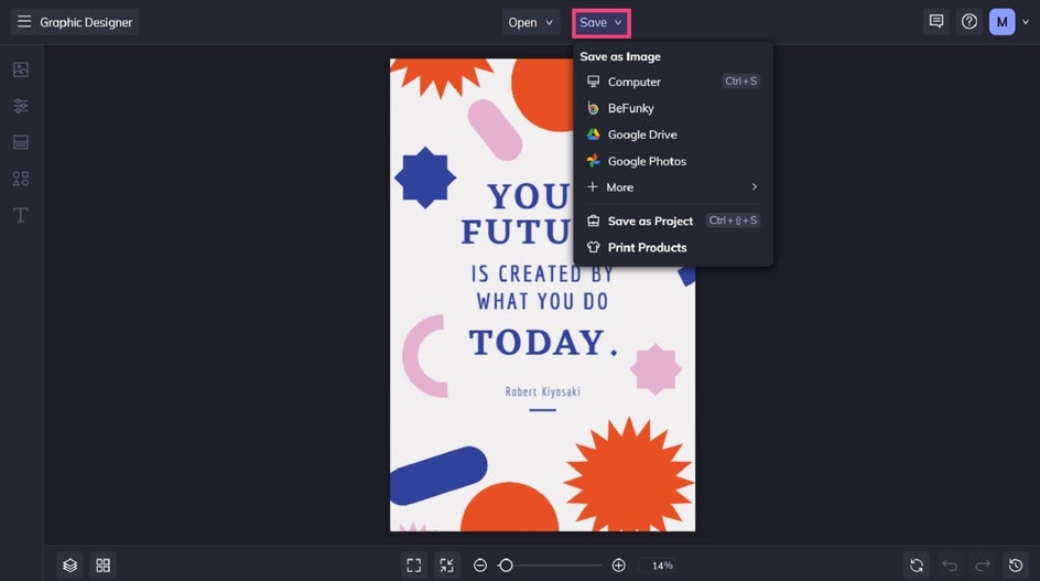 Saving a classroom poster design in BeFunky.