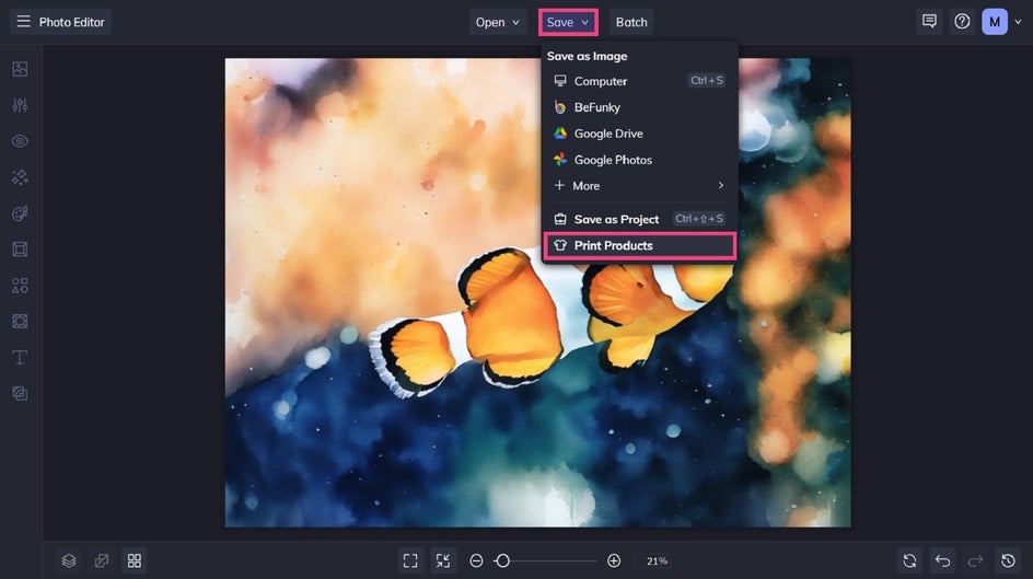 Saving watercolor photo in BeFunky.