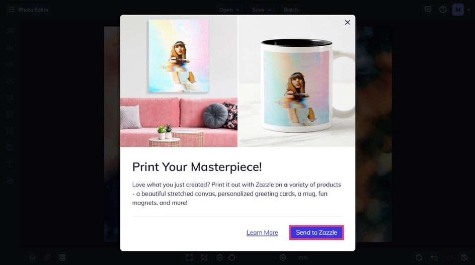 Printing watercolor photo as stretched canvas in Zazzle.
