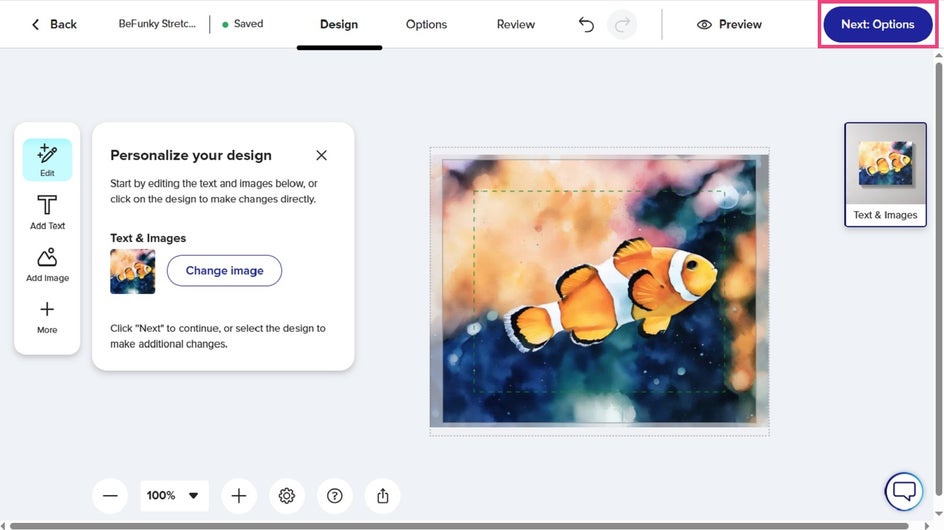 Previewing and adjusting watercolor canvas in Zazzle.
