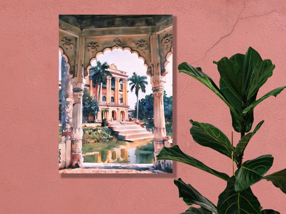 Landscape and travel watercolor print on canvas.