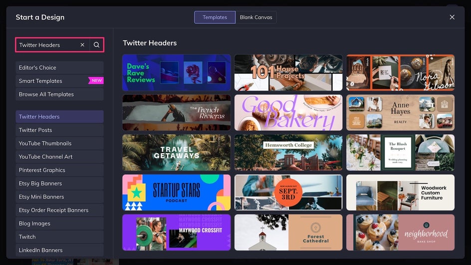 Twitter Header template category of the Graphic Designer