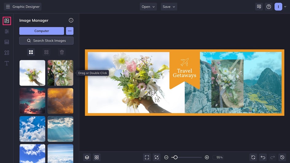 Uploading photos into the Image Manager for a Twitter Header