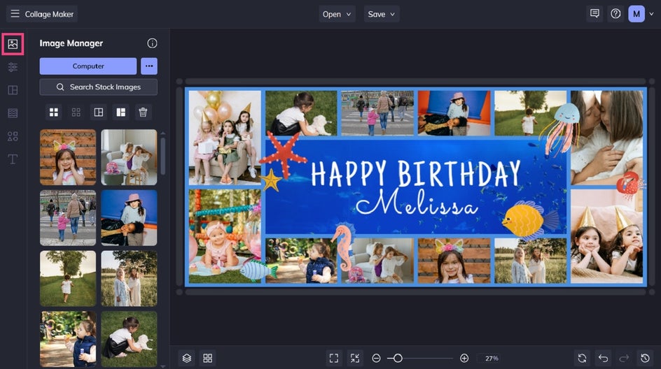 Creating themed birthday photo collage.