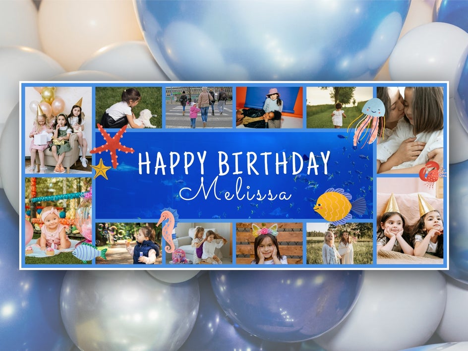 Underwater themed birthday photo collage for kids