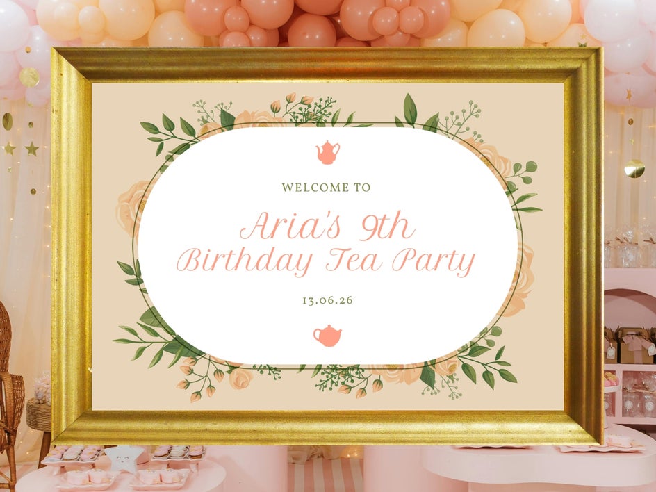 Printable tea party welcome sign in BeFunky.
