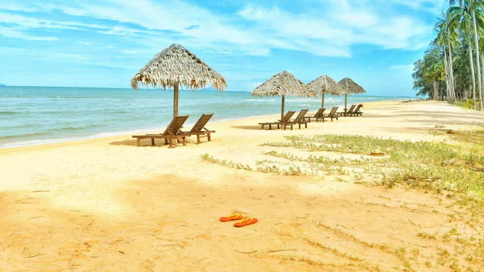Funny virtual meeting background with beach