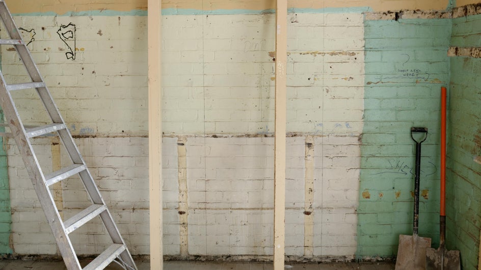 Funny virtual meeting background featuring renovation and demolished room.