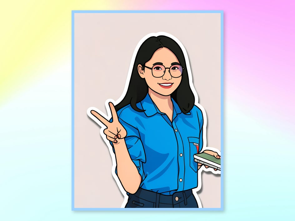 Sticker Art final results of female subject with glasses