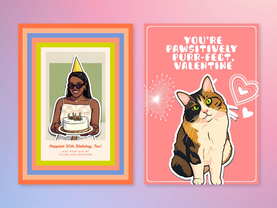 Birthday and Valentine's Day cards designed with Sticker Art