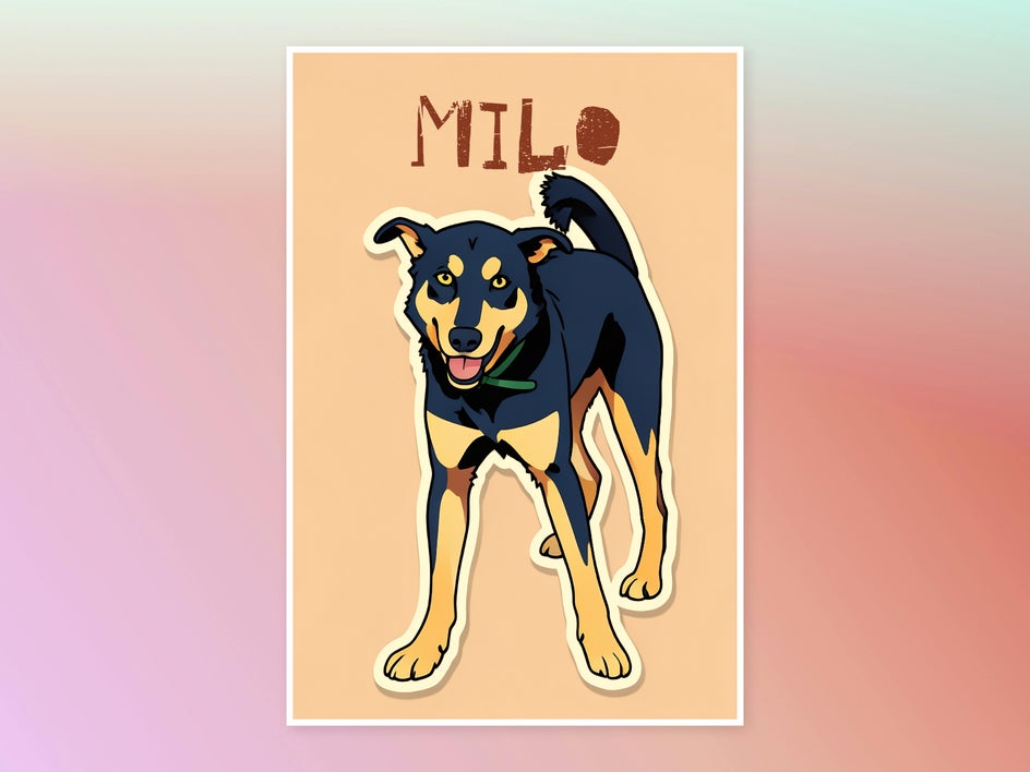 Sticker Art pet portrait of dog named Milo