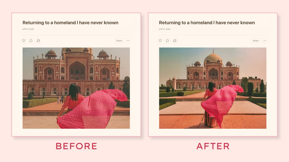 Substack preview image before/after of expanded travel photo