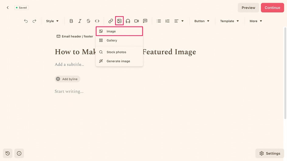 Substack editor add image to post