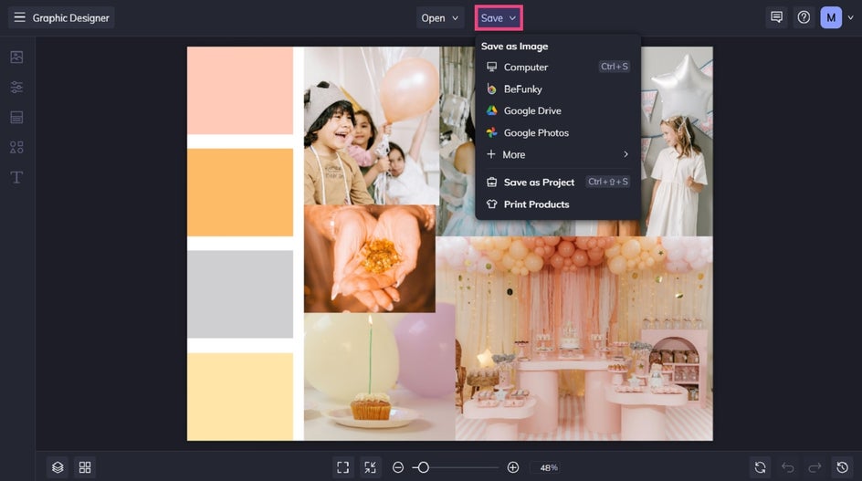 Saving custom color palette moodboard in BeFunky
